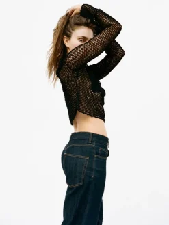 Women Réalisation Par Crochet Flower Top - Black