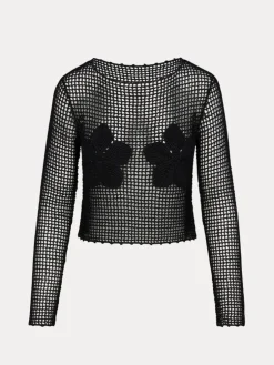 Women Réalisation Par Crochet Flower Top - Black