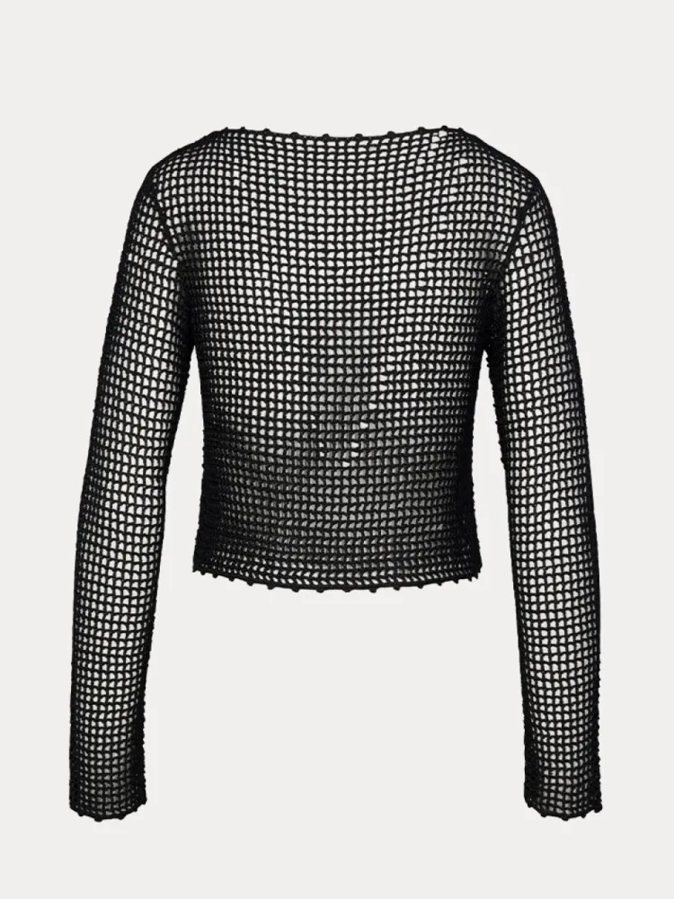 Women Réalisation Par Crochet Flower Top - Black